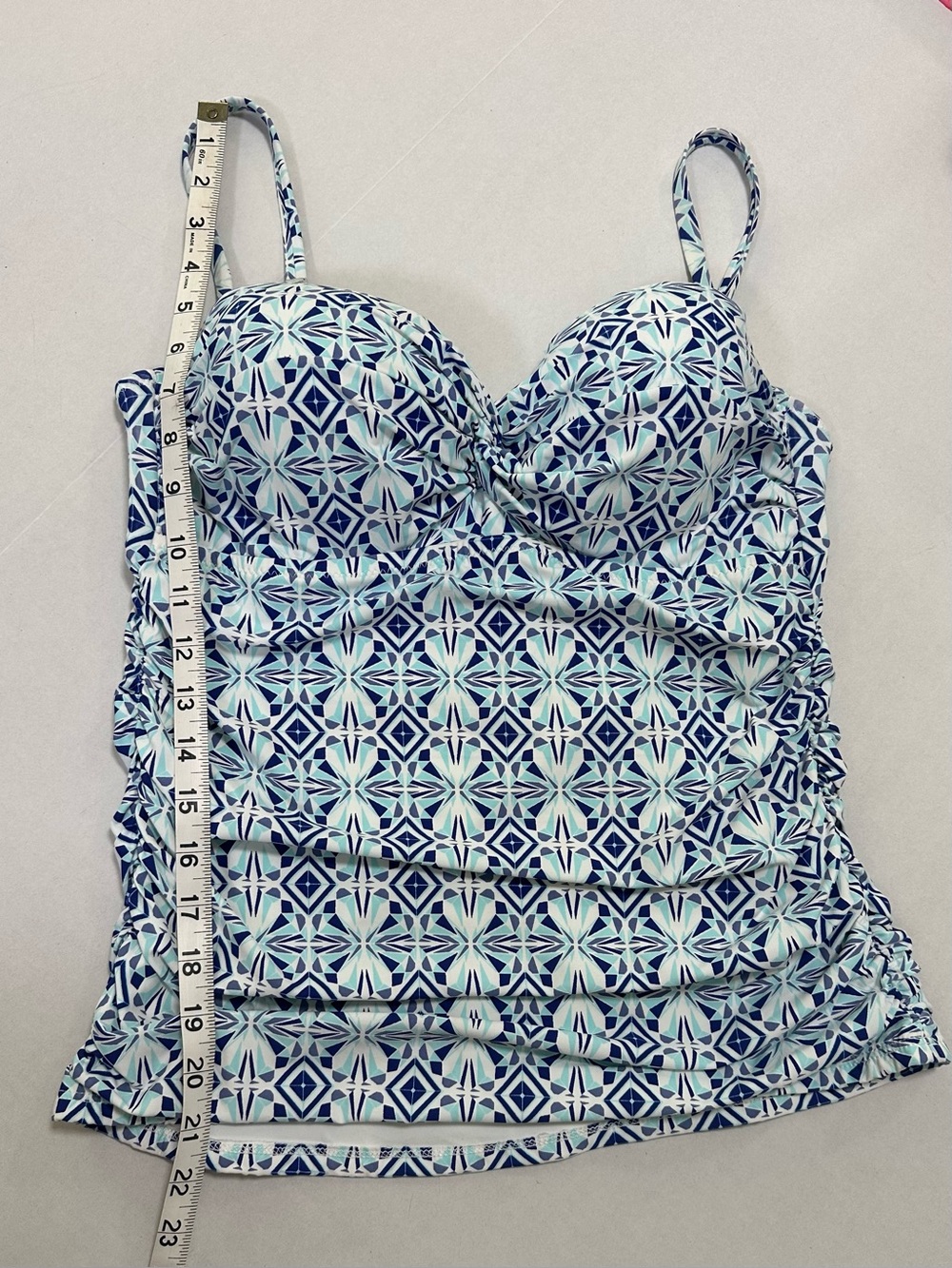 Helen Jon Women’s Ruched Geometric Tankini Top Swimsuit Blue & White Coastal - Picture 9 of 13